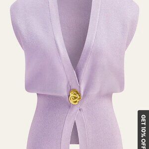 NWT Commense V-Neck Buttoned Detail Knit Sweater Vest Chic Purple Lilac Size XS